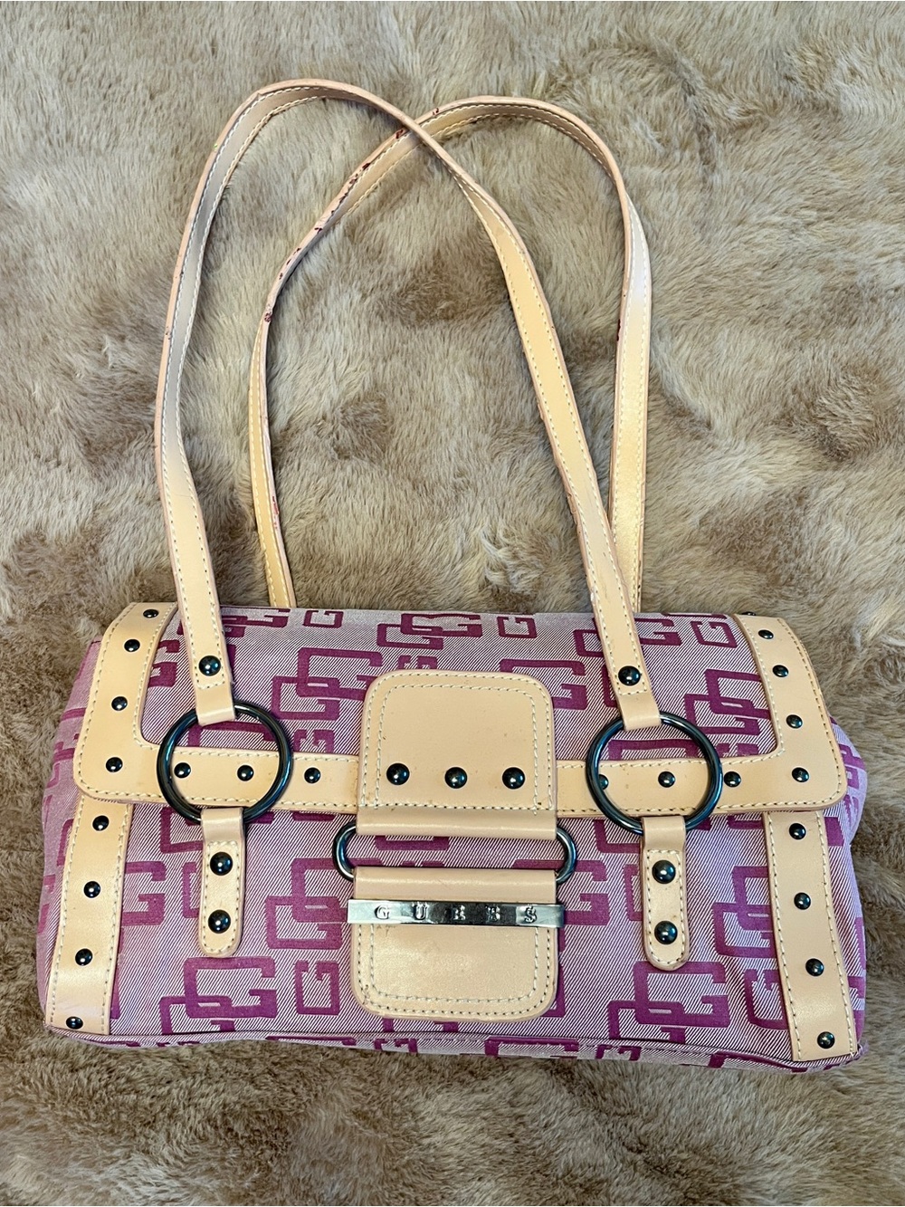Rare Vintage Y2K Guess pink monogram bag
